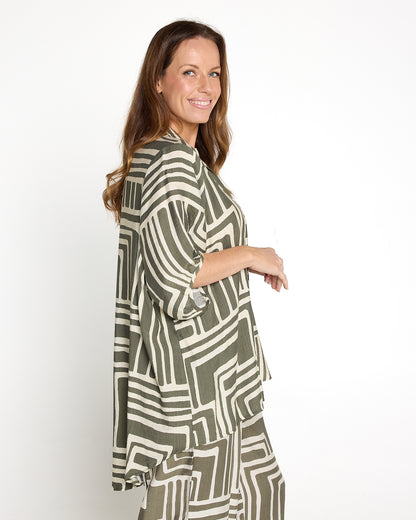 Kara Comfort Shirt - Khaki Print