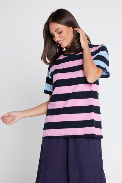 Eden Stripe S/S Tee - Blue/Navy/Pink