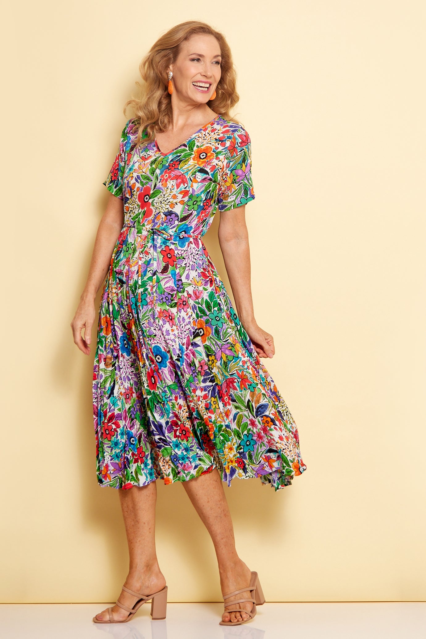 Short Sleeve Godet Dress - Welwyn Floral
