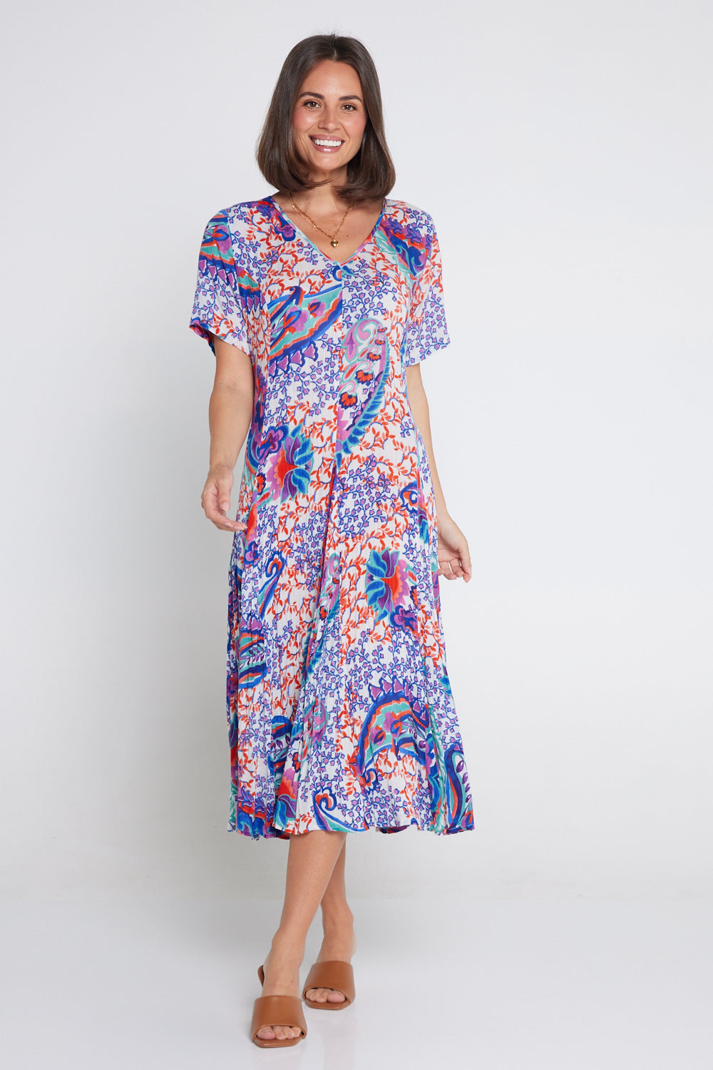 Short Sleeve Godet Dress - Radhanagar