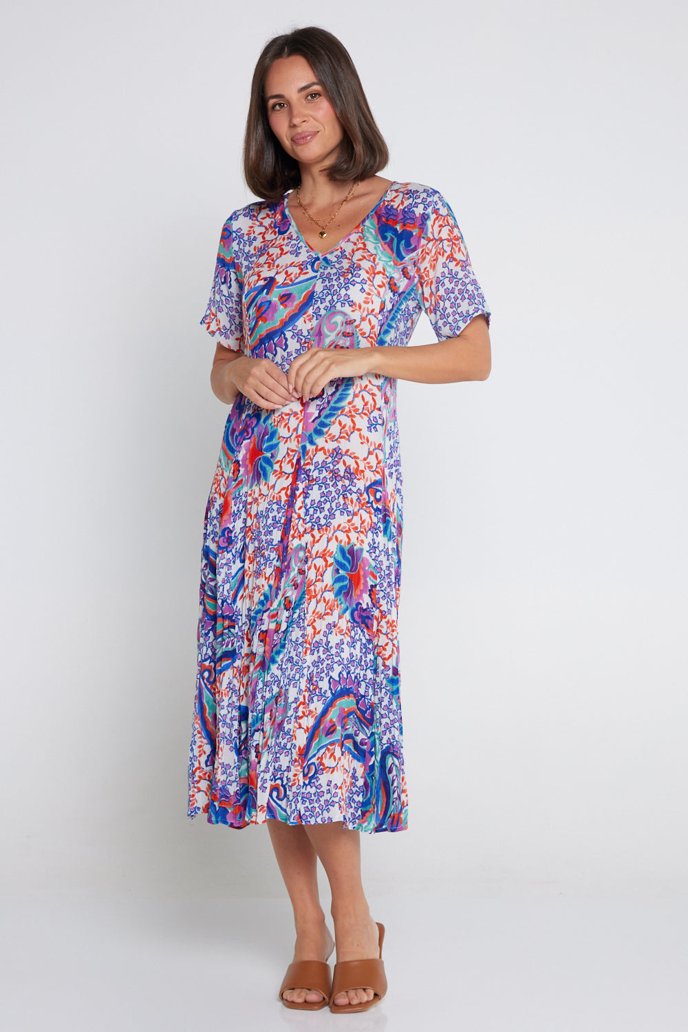 Short Sleeve Godet Dress - Radhanagar