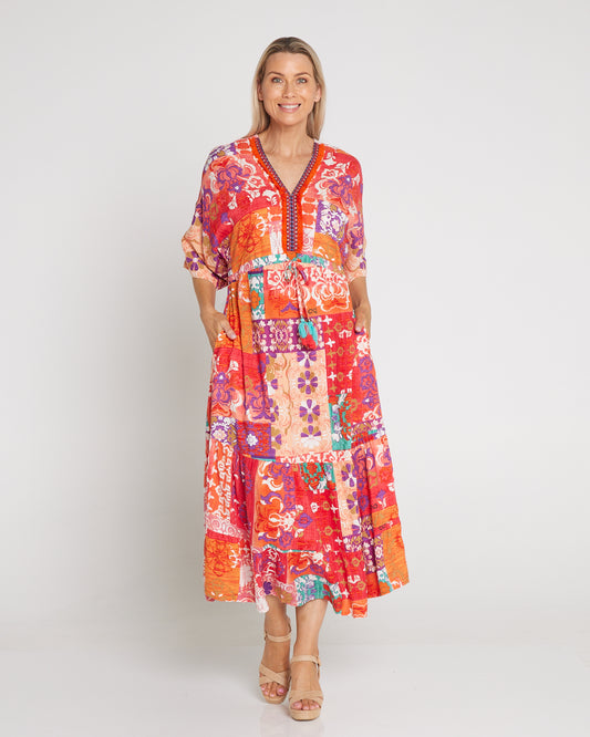 Araya Dress V Maxi - Sunset Patchwork