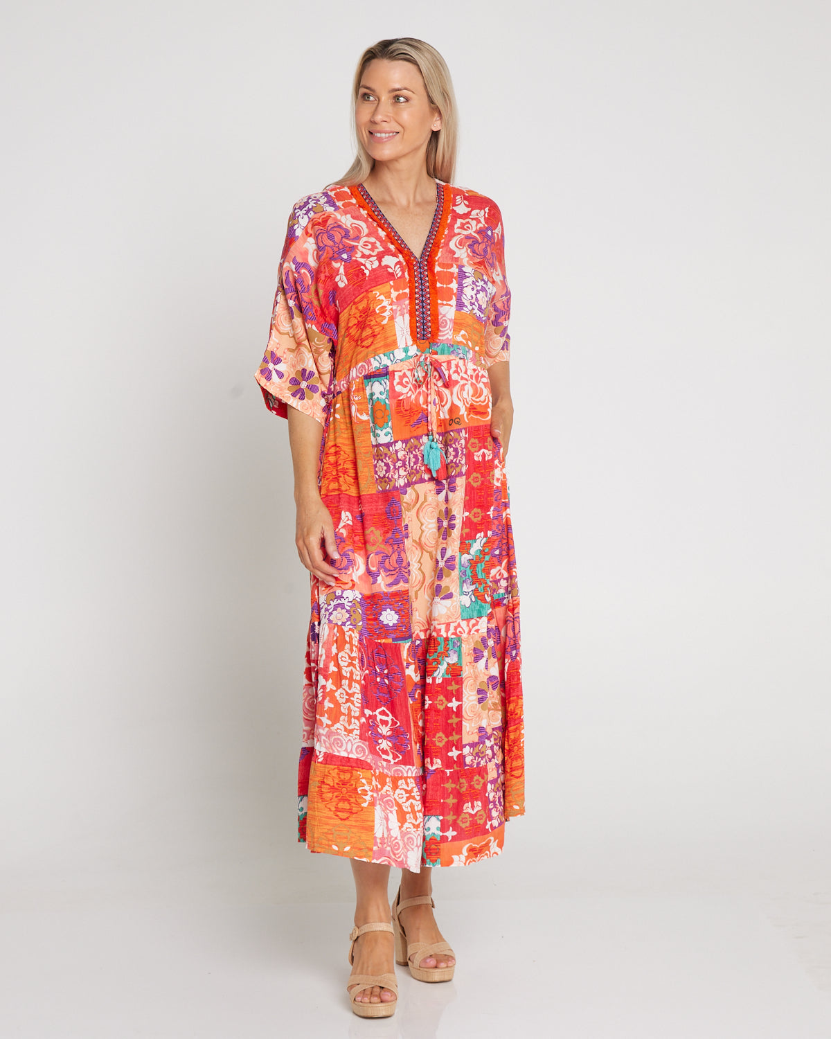 Araya Dress V Maxi - Sunset Patchwork