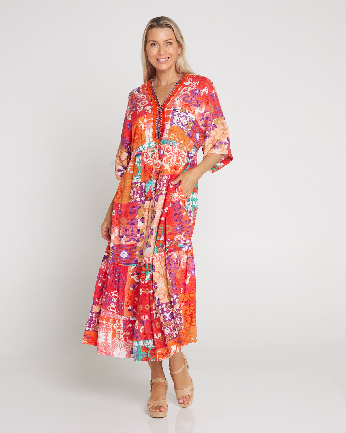 Araya Dress V Maxi - Sunset Patchwork