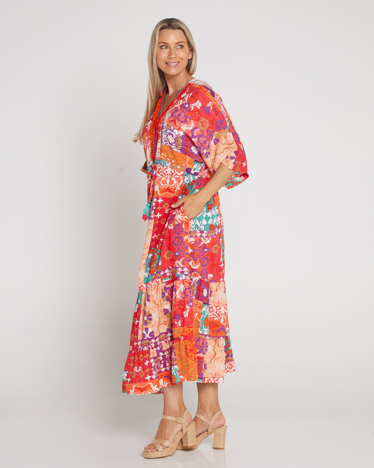 Araya Dress V Maxi - Sunset Patchwork