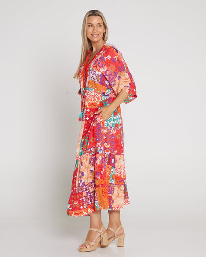 Araya Dress V Maxi - Sunset Patchwork