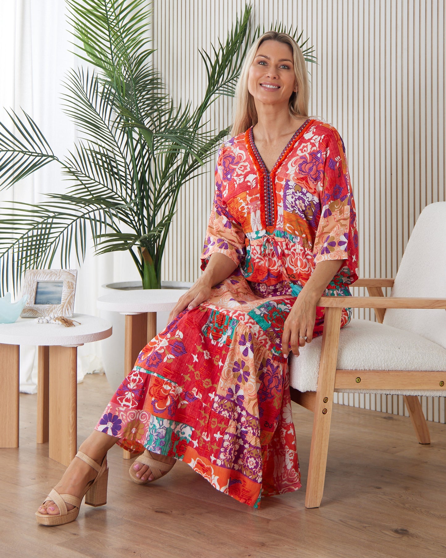 Araya Dress V Maxi - Sunset Patchwork