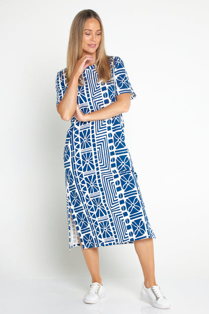 Casablanca Cotton Tee Dress - China Blue Print