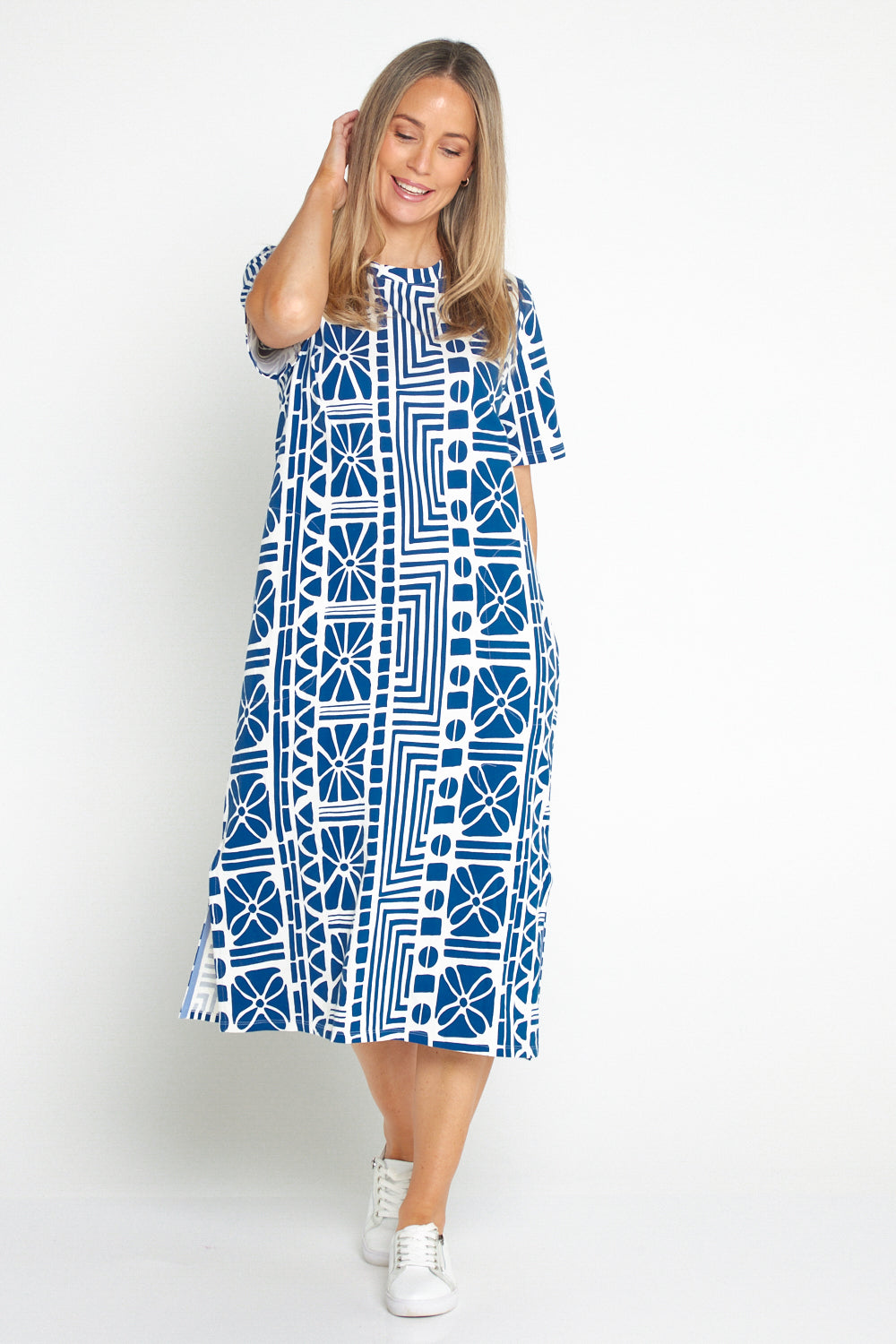 Casablanca Cotton Tee Dress - China Blue Print