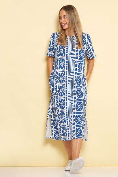 Casablanca Cotton Tee Dress - China Blue Print