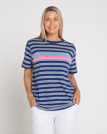 Sylvia Cotton Tee - Blue Depths Stripe