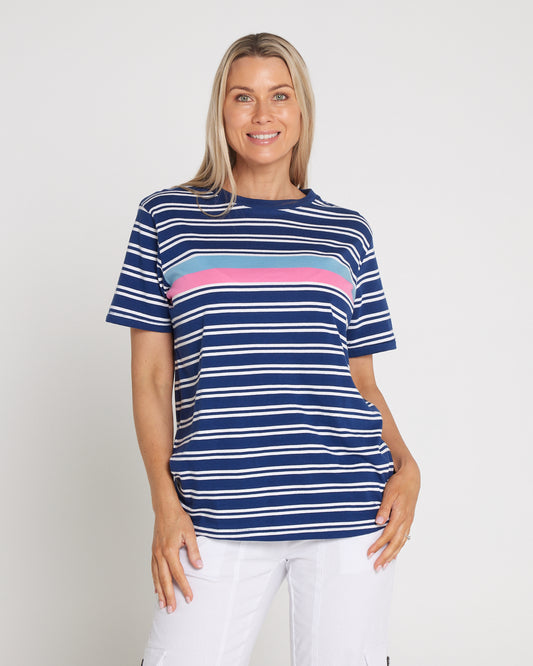 Sylvia Cotton Tee - Blue Depths Stripe