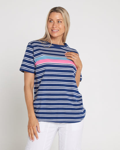 Sylvia Cotton Tee - Blue Depths Stripe