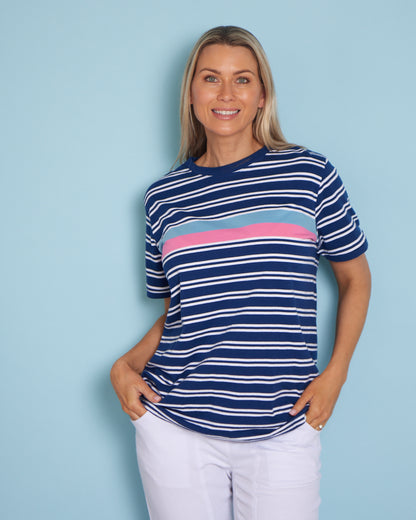 Sylvia Cotton Tee - Blue Depths Stripe