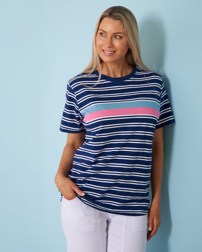 Sylvia Cotton Tee - Blue Depths Stripe