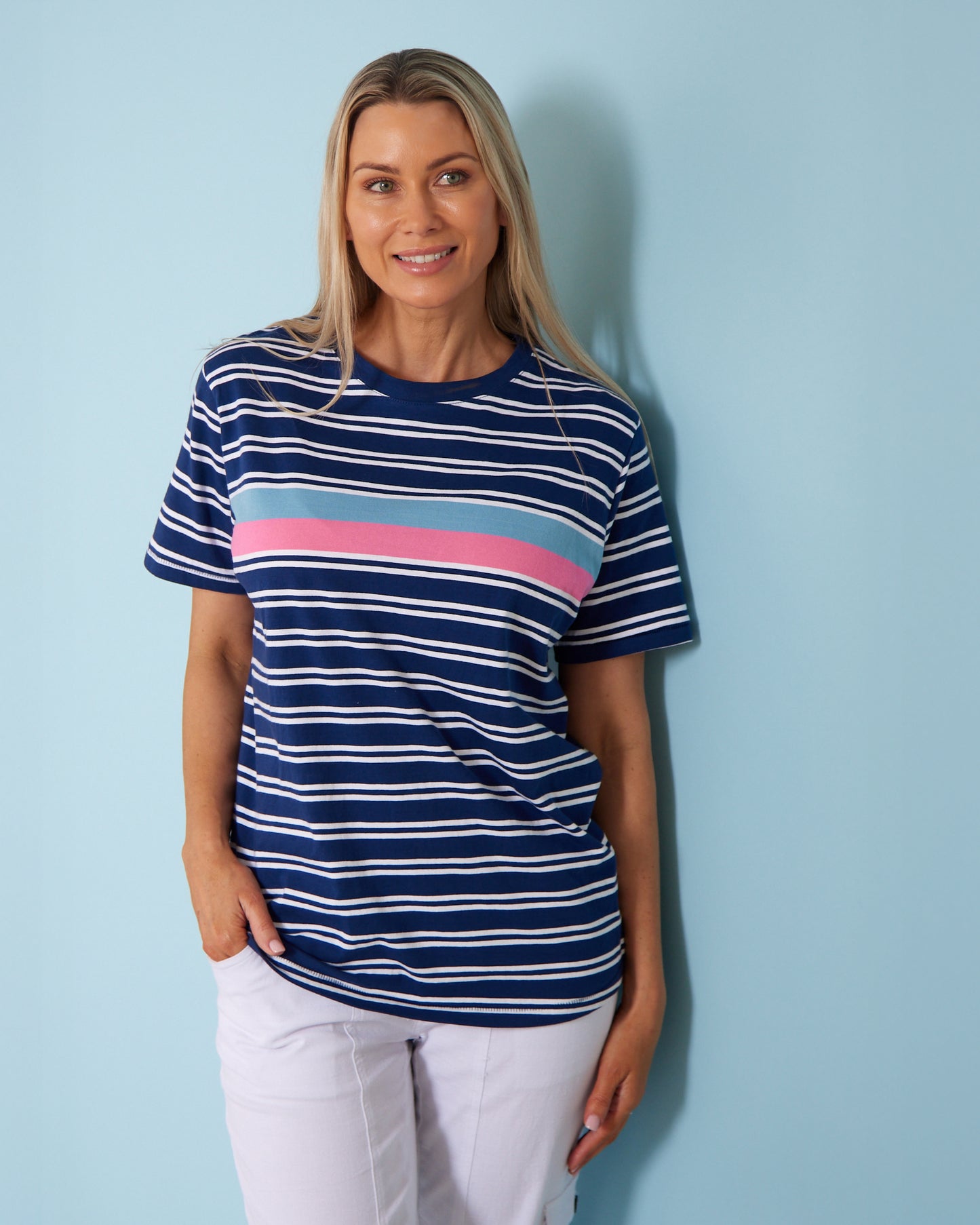 Sylvia Cotton Tee - Blue Depths Stripe