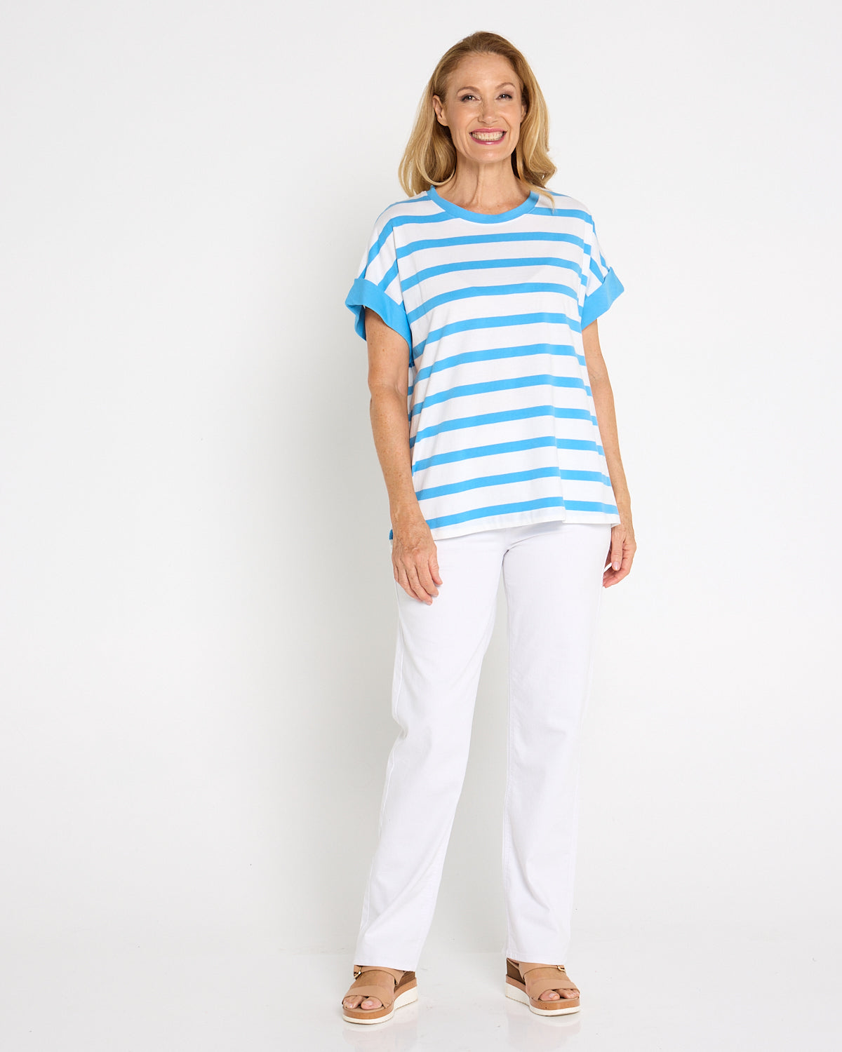 Maddison Tee - Azure White Stripe