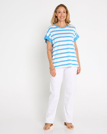 Maddison Tee - Azure White Stripe