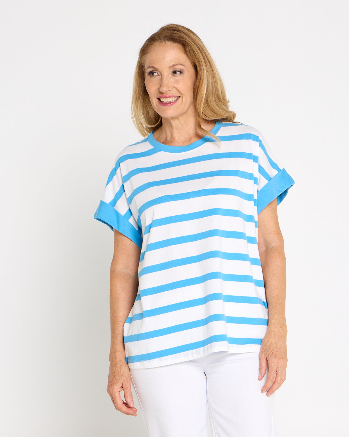 Maddison Tee - Azure White Stripe