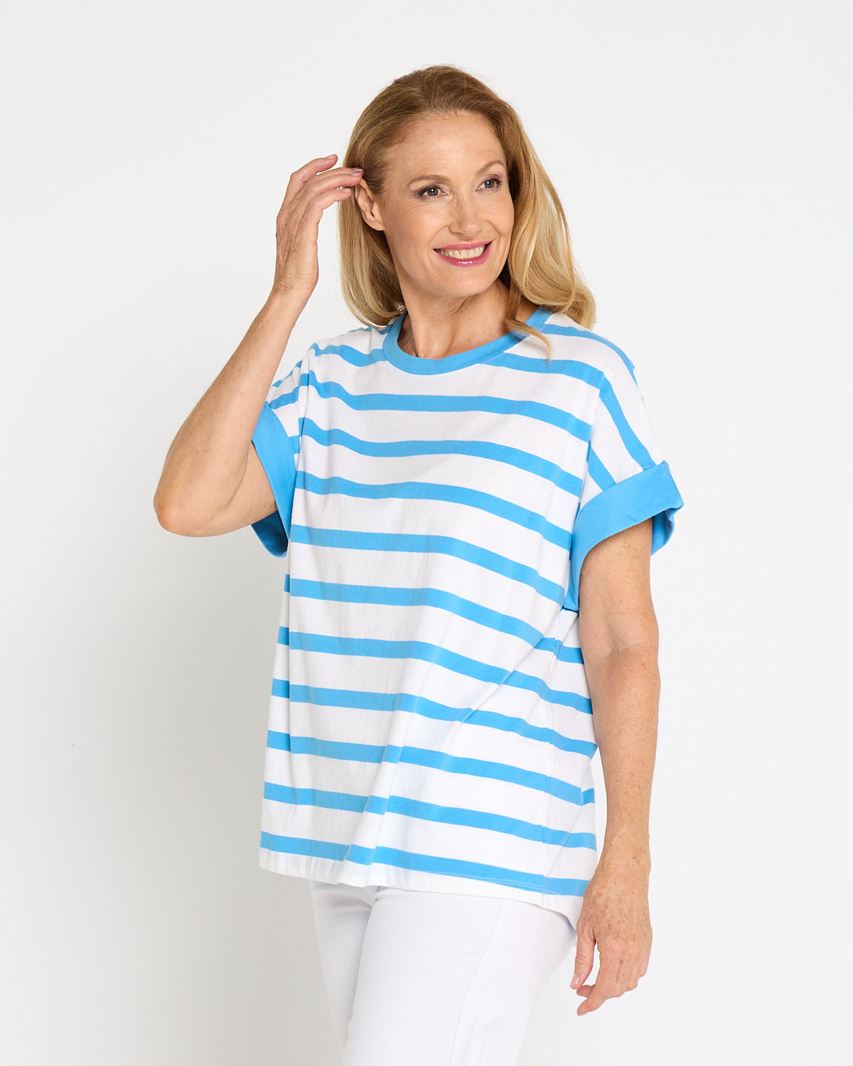 Maddison Tee - Azure White Stripe