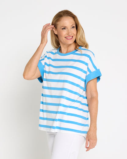 Maddison Tee - Azure White Stripe
