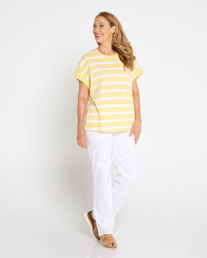 Maddison Tee - Banana White Stripe