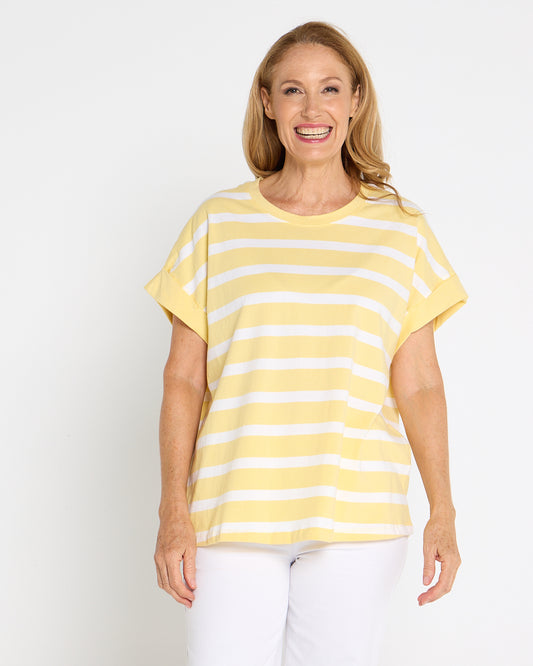Maddison Tee - Banana White Stripe