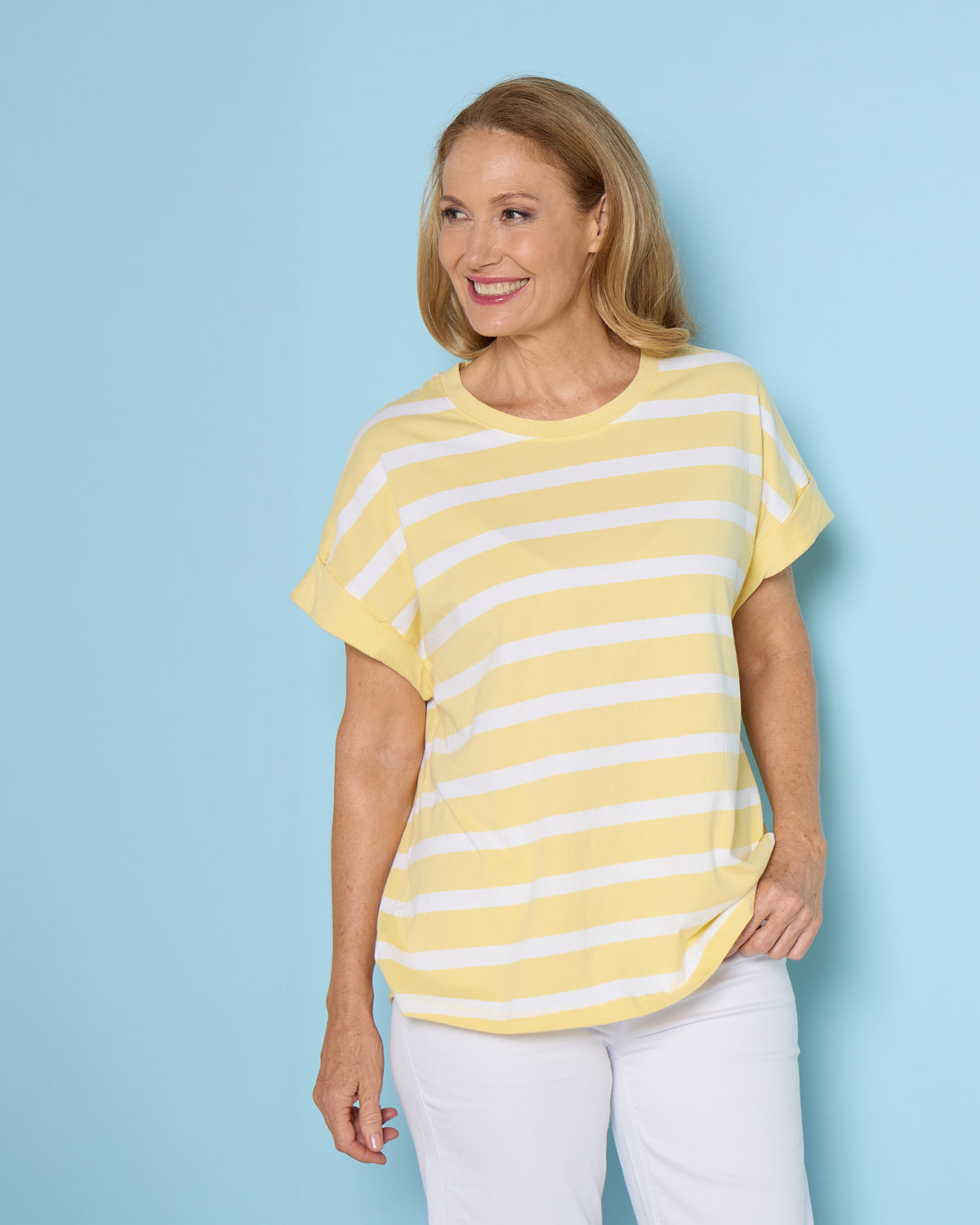 Maddison Tee - Banana White Stripe