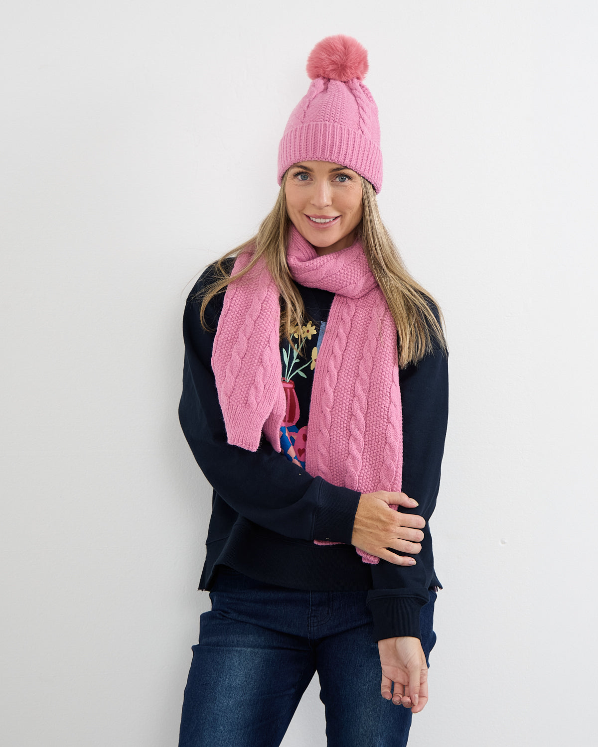 Ashland Scarf & Beanie Set - Pink