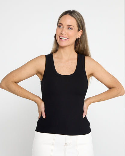Ribbed Cotton Singlet - Black