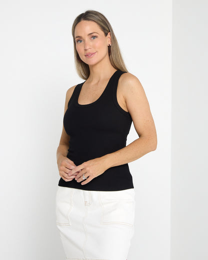Ribbed Cotton Singlet - Black