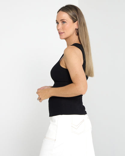 Ribbed Cotton Singlet - Black