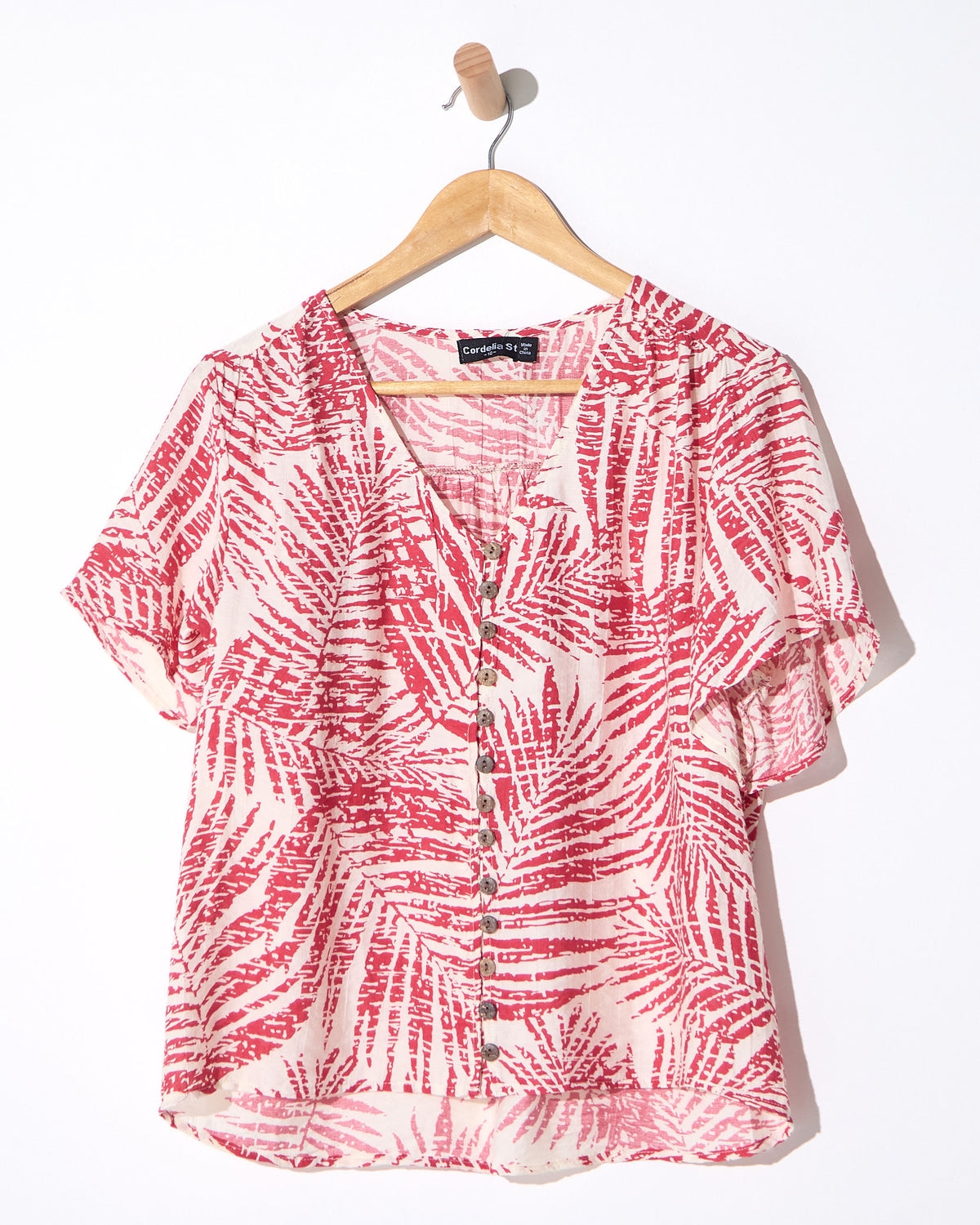 Tarin Button Top - Red Palm
