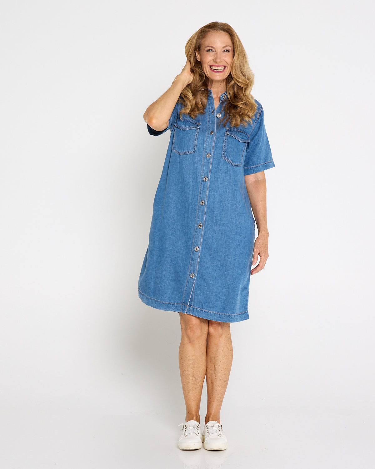 Cora Denim Dress - Mid Wash Blue