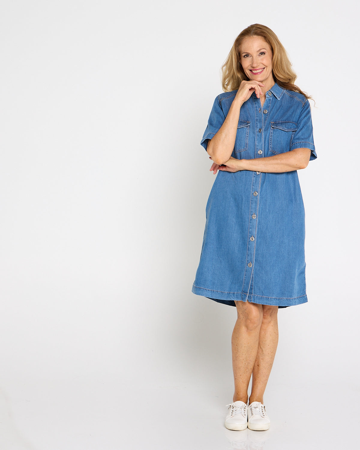 Cora Denim Dress - Mid Wash Blue