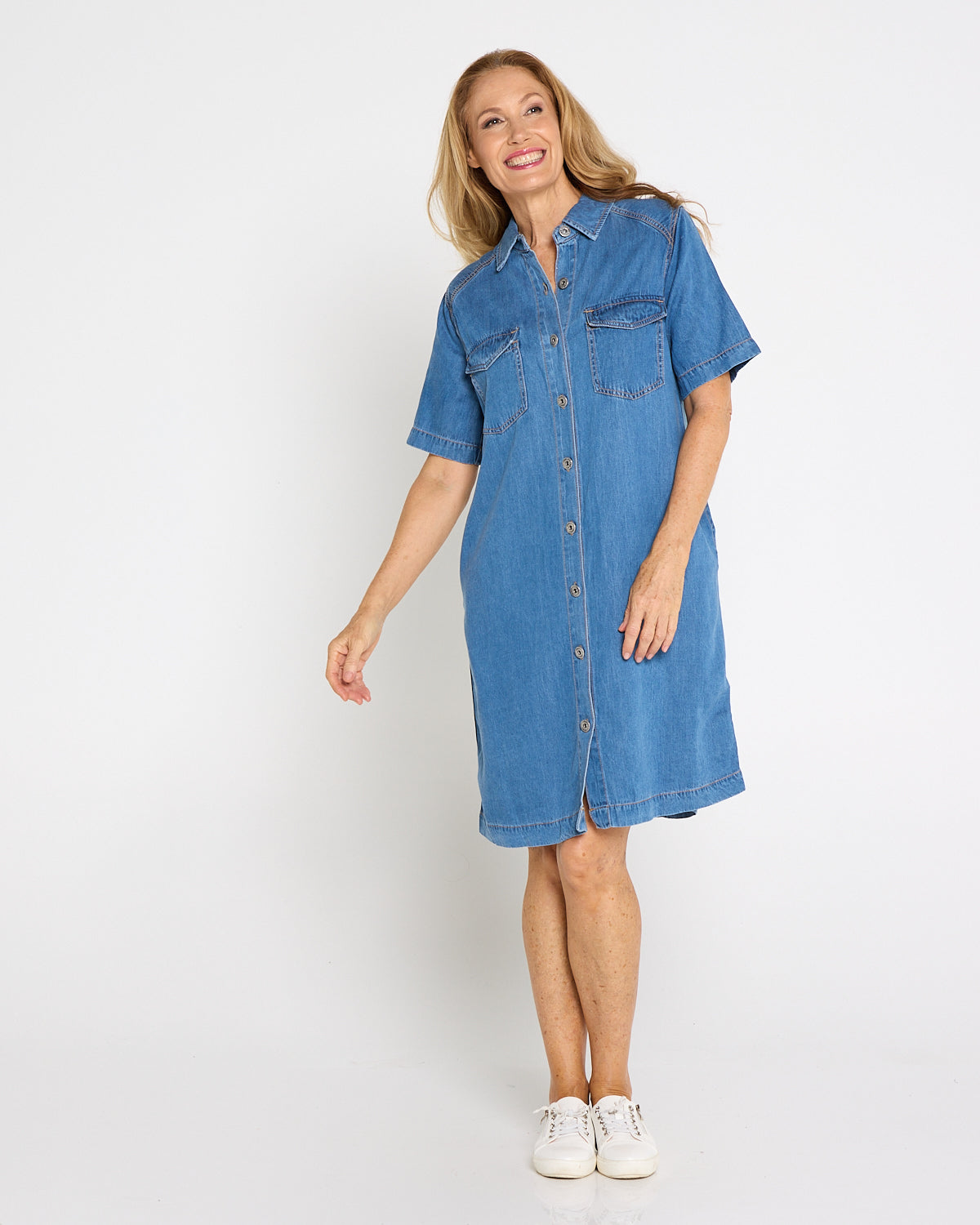 Cora Denim Dress - Mid Wash Blue