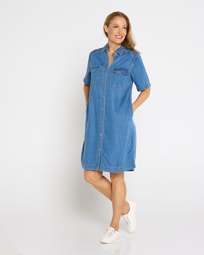Cora Denim Dress - Mid Wash Blue