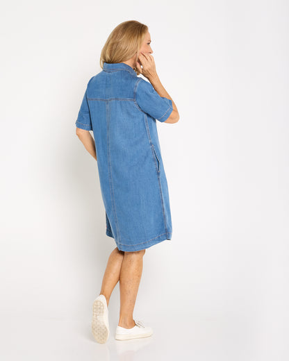 Cora Denim Dress - Mid Wash Blue