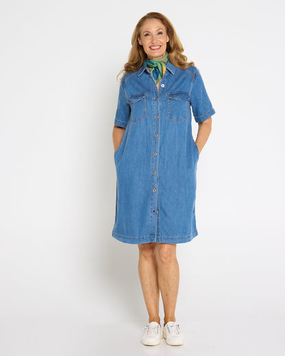 Cora Denim Dress - Mid Wash Blue