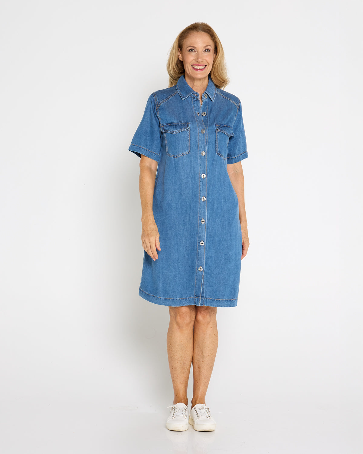 Cora Denim Dress - Mid Wash Blue