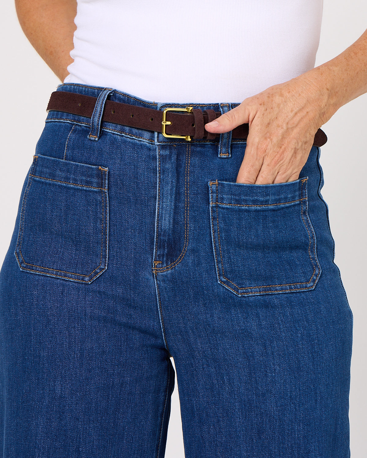 Halley Suede Buckle Belt in Brown