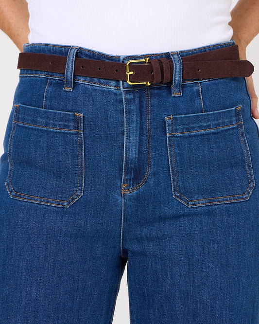 Halley Suede Buckle Belt in Brown