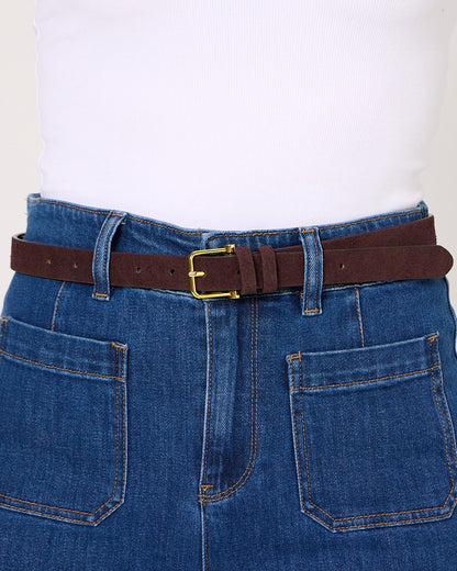 Halley Suede Buckle Belt in Brown