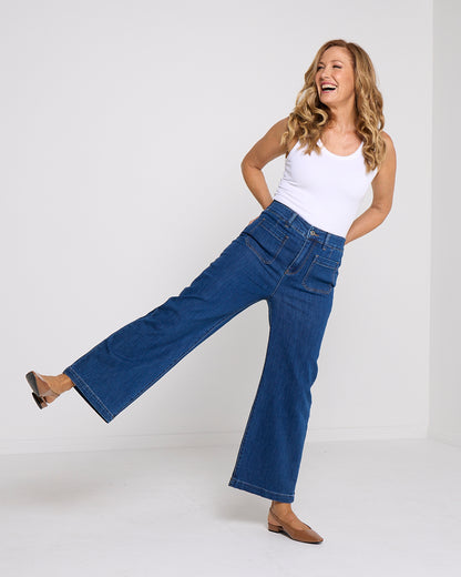 Alyssa Front Pocket Jeans - Mid Wash Denim