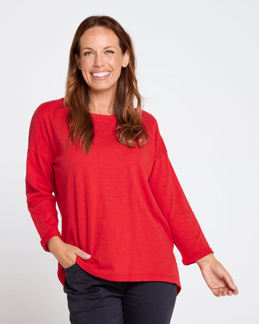 Annie 3/4 Sleeve Tee - Red Poppy