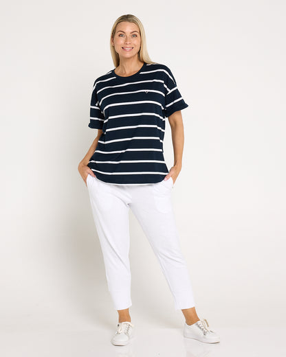 Halli Short Sleeve Cotton Tee - Navy/Stripe