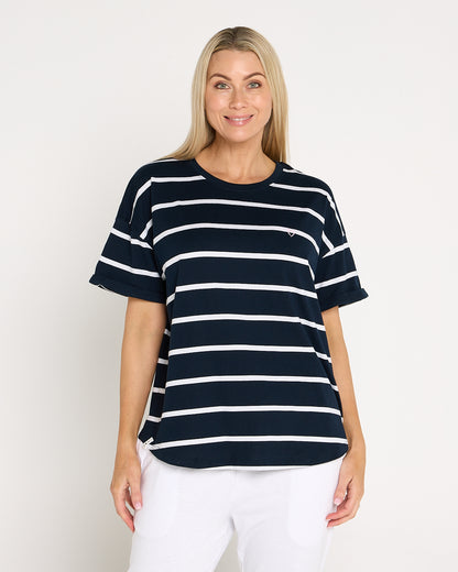Halli Short Sleeve Cotton Tee - Navy/Stripe