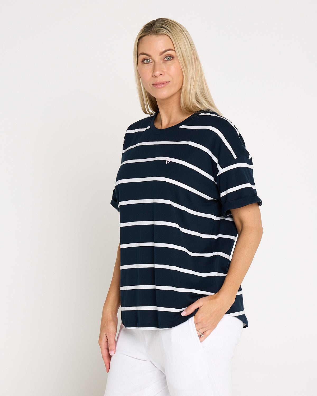 Halli Short Sleeve Cotton Tee - Navy/Stripe