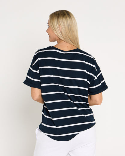 Halli Short Sleeve Cotton Tee - Navy/Stripe