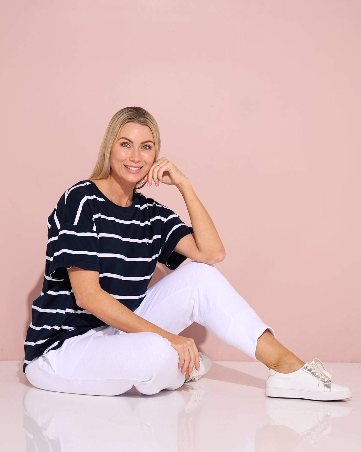 Halli Short Sleeve Cotton Tee - Navy/Stripe